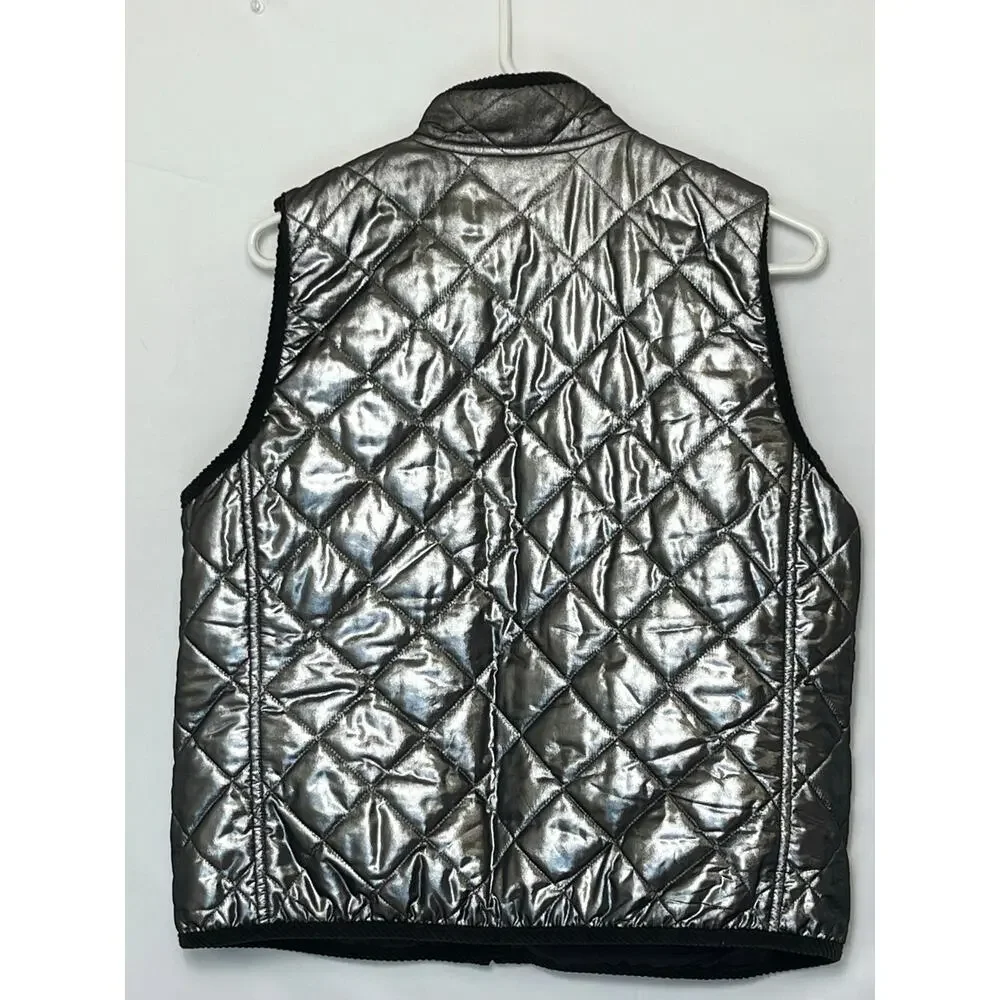 Lauren Ralph Lauren Women’s L Black Silver Quilted Reversible Zip Up Vest Jacket
